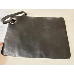 Black Leather Wristlet Clutch Bag
